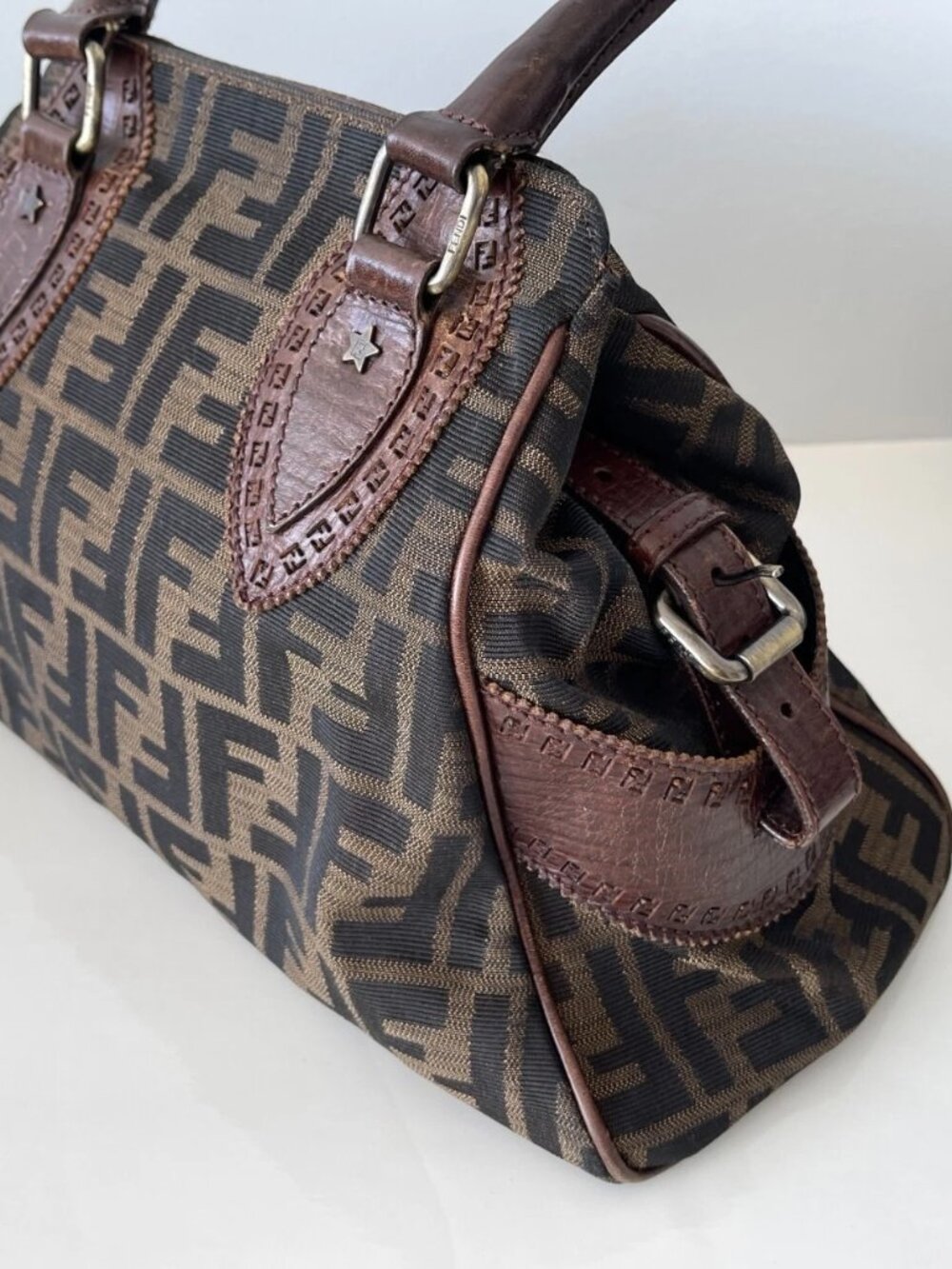 FENDI Zucca Du Jour Leather Trim Handle Canvas Tote w/Card & Dust Bag & Box - Picture 6 of 16